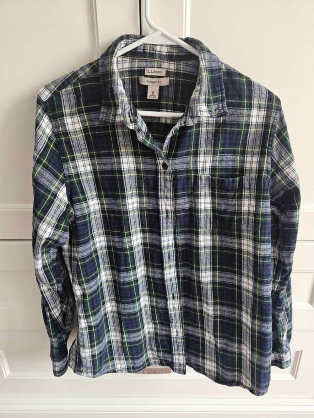 L.L. Bean Women’s Blue, Green & White Plaid Button-Down Shirt